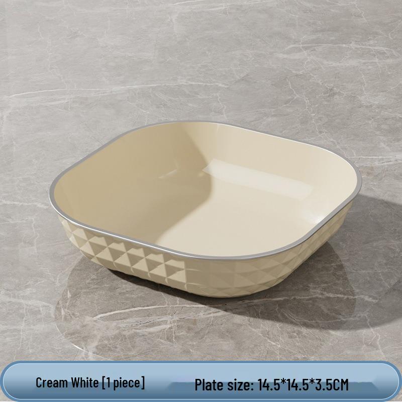 Elegant Gold-Edged Plastic Fruit Plate - Stylish Square Bone Dish for High-End Living Room Decor