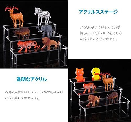 ENN LLC Figure Display, 3-Tier Acrylic Stage with Stand (30cm Wide, 3 Clear Tiers)