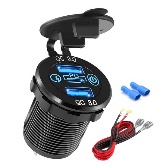 Car Charger Dual USB Outlets Fast Charging 45W PD QC3.0 синий