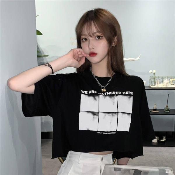 Loose Short Casual Bottoming Shirt for Summer Women's Navel-exposed Short-sleeved T-shirt Women's Design Top