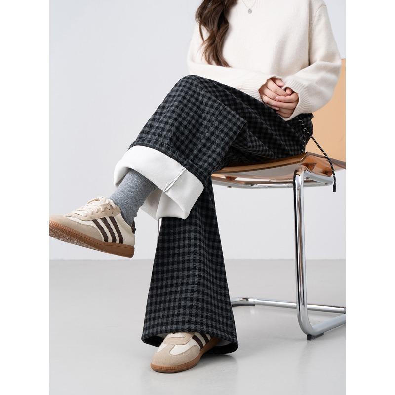 

Autumn Winter New Retro Brushed Plus Velvet Plaid Casual Pants Loose Slimming Warm Straight Men s Trousers L чорний