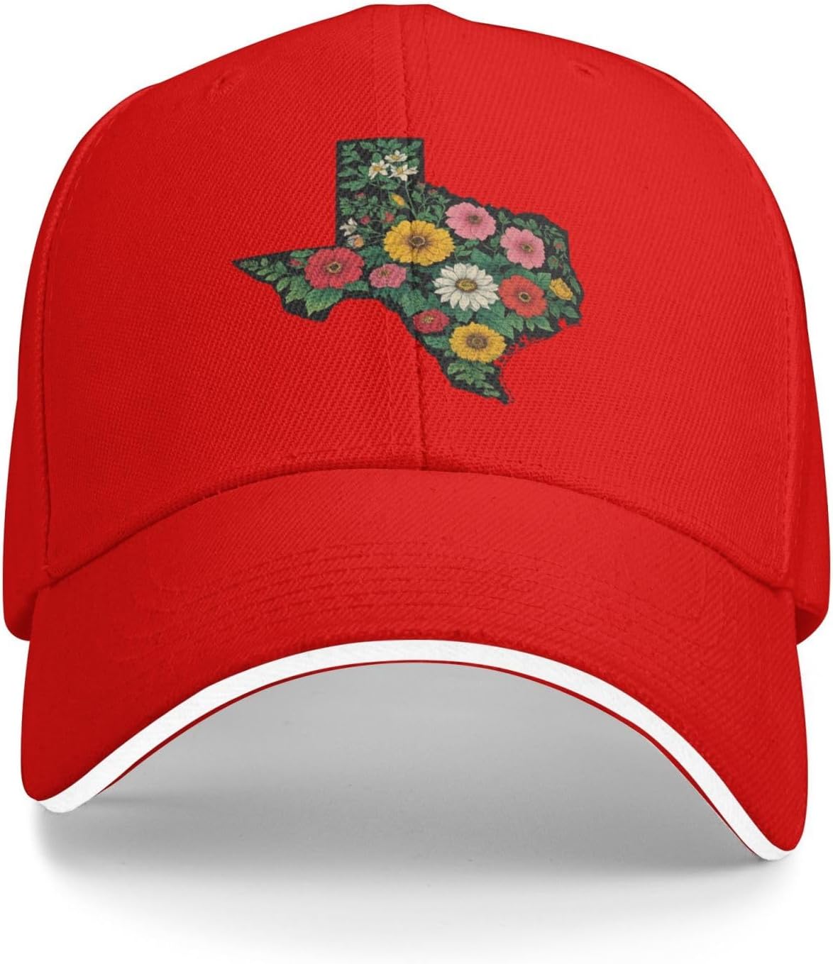Texas Floral Map Design Adult Baseball Cap Polyester Adjustable Outdoor Summer Cap One Size