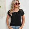 2024 Summer Lace Short Sleeve Loose Blouse for Women Fashion Solid Round Neck Casual Shirt Women Tops Elegant Simple Plus Size Female Blouses 24314