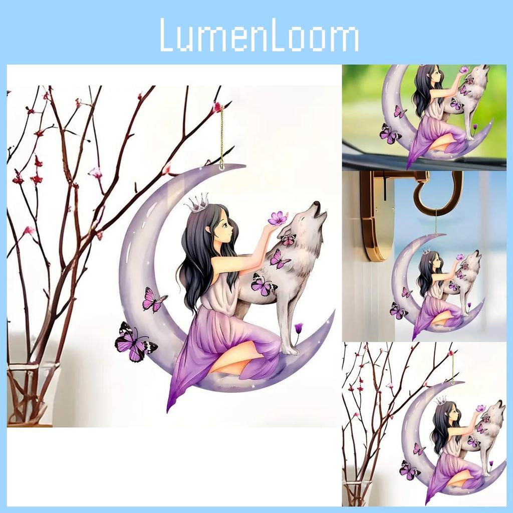 Colorful Acrylic Cartoon Floral Moon Girl Wolf Butterfly Car Pendant For Unique Auto Style