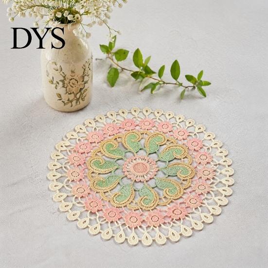 Durable Decorative Lace Doilies Round Colorful Doily, 11.42" Floral Placemat, Heat Retro Style Table Mat Resistant Mat, for Teapot, Coffee Cup
