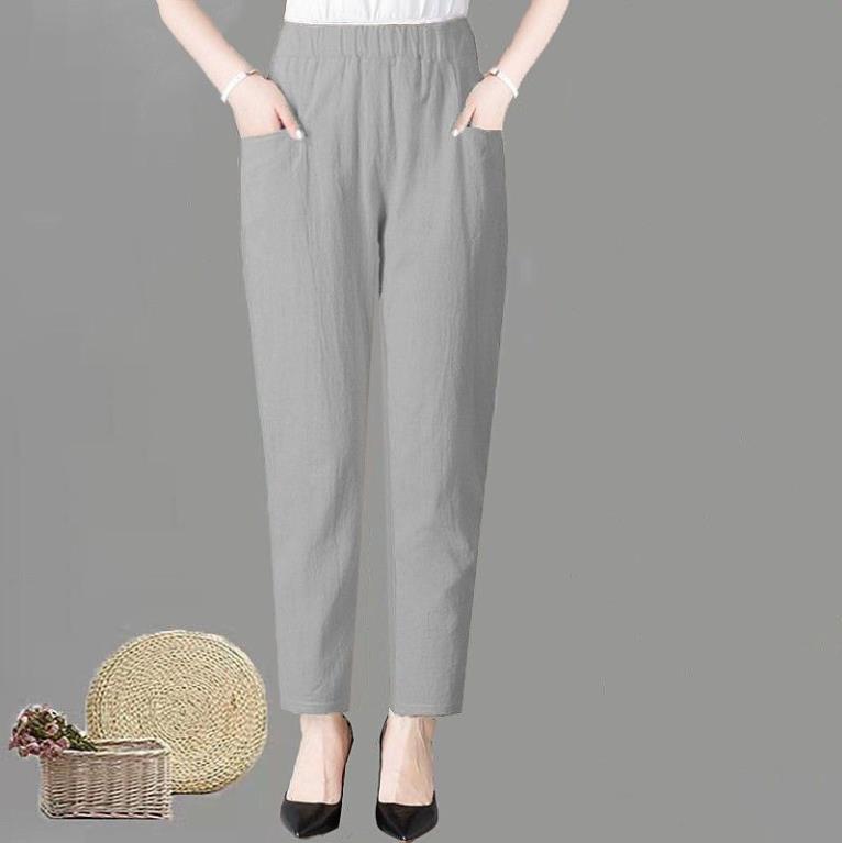 

Casual Cotton Linen Pants Women Spring Summer Elastic Waist Ankle Pants Woman Harem Trousers 4XL сірий