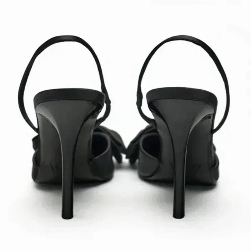 Fashion Elegant Satin Bow Designer Women Pumps Sexy Pointed Toe Back Strap Thin High Heels Summer Cozy Heeled Sandals Party Dress Shoes