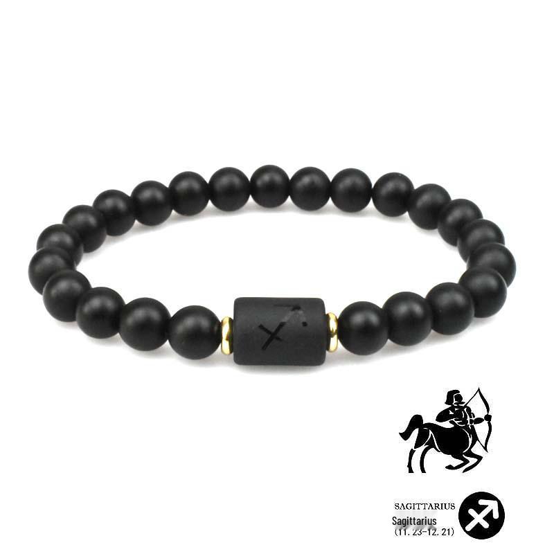 Zodiac Natural Stone Couple Bracelet with Frosted Black Agate Beads