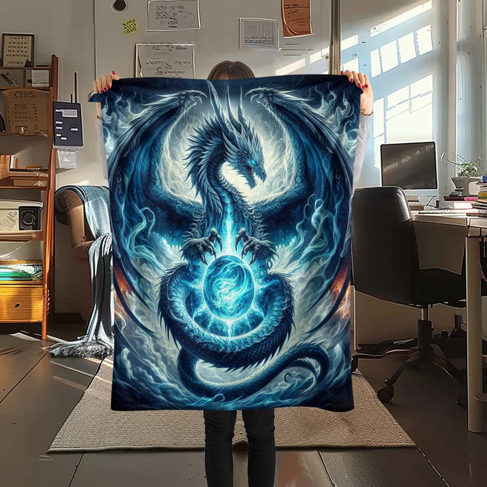 1Pc Fantasy Dragon Print Flannel Blanket, High Quality Comfortable for All Seasons, Home Decor, Warmth and Comfort, Perfect for Gifts