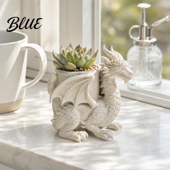 Green Plant Flower Pot 3D Printed Dragon Desk Planter Creative with Storage Artistic Versatile Desktop Storage Figurine Decor for Home Office,
