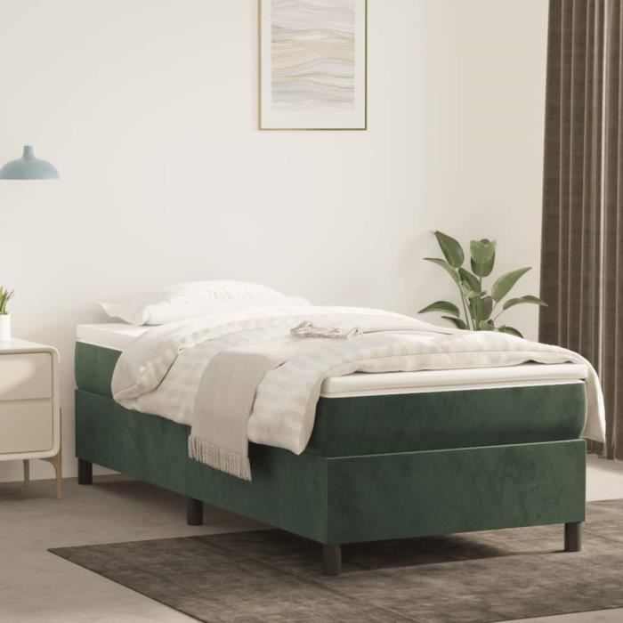 3144660 vidaXL Lit à sommier tapissier avec matelas Vert foncé 90x200 cm