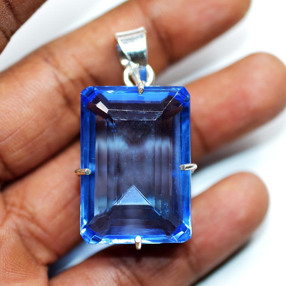 Topaz Albastru Natural 88 Ct Pandantiv Argint Sterling 925 Piatră Prețioasă Certificată Pentru Cadou My -367-k