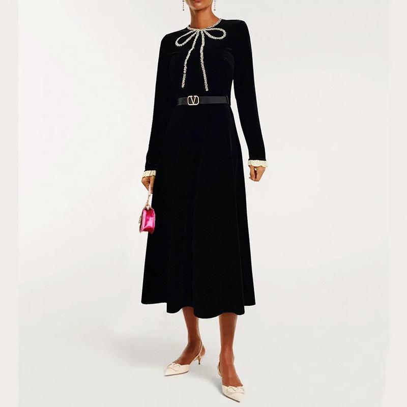 

Элегантное платье с длинным рукавом и бантом, приталенного силуэта для женщин - Весенняя коллекция 2025 Small чёрный