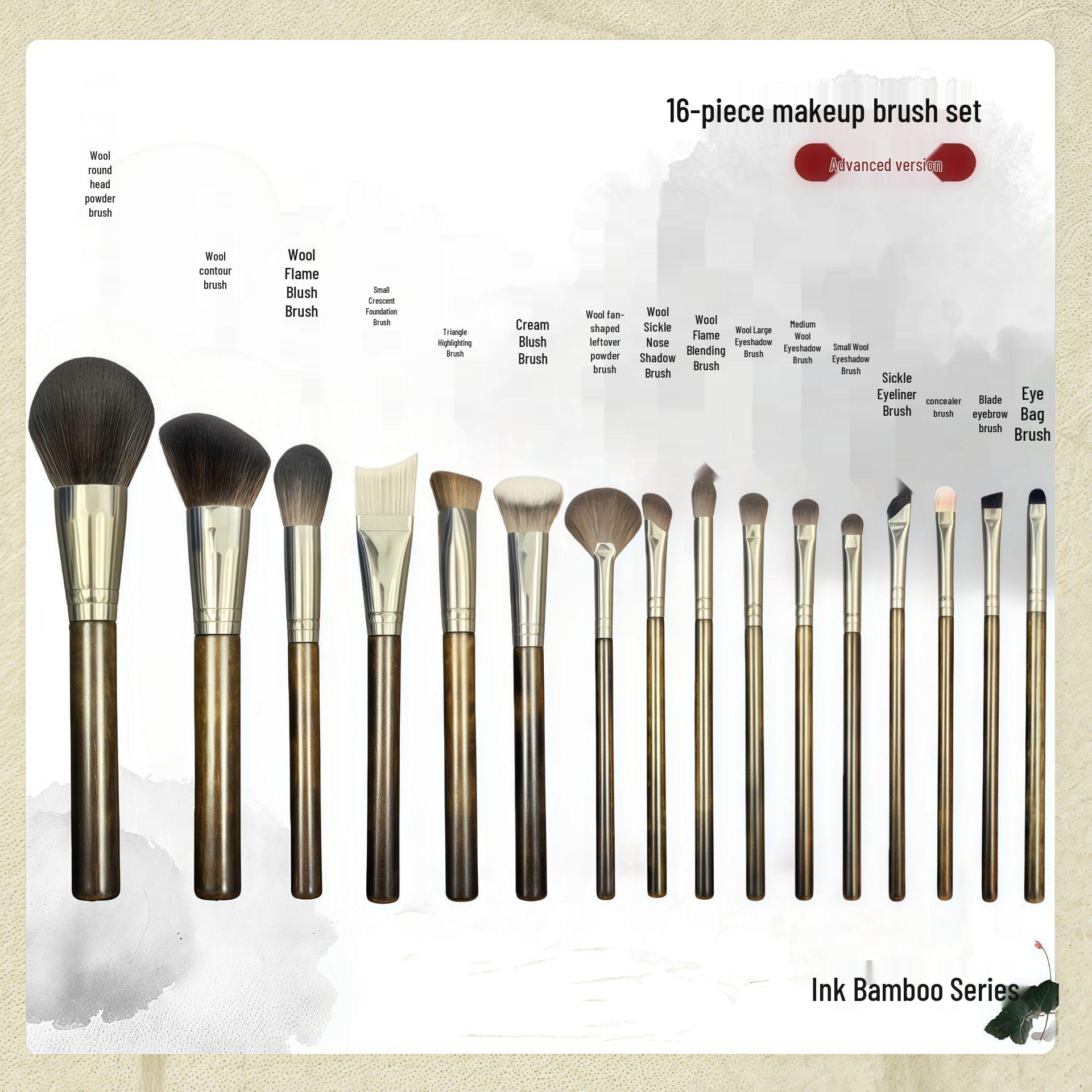 Luyi Premium 16-Piece Wooden Handle Makeup Brush Set: Includes Powder, Bronzer, Blush, and Blending Brushes.