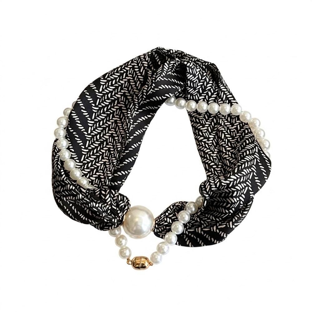 Neck Protection Magnetic Pearl Scarf Magnetic Buckle Silk Scarf Pearl Magnetic Clasp Scarf Women 1
