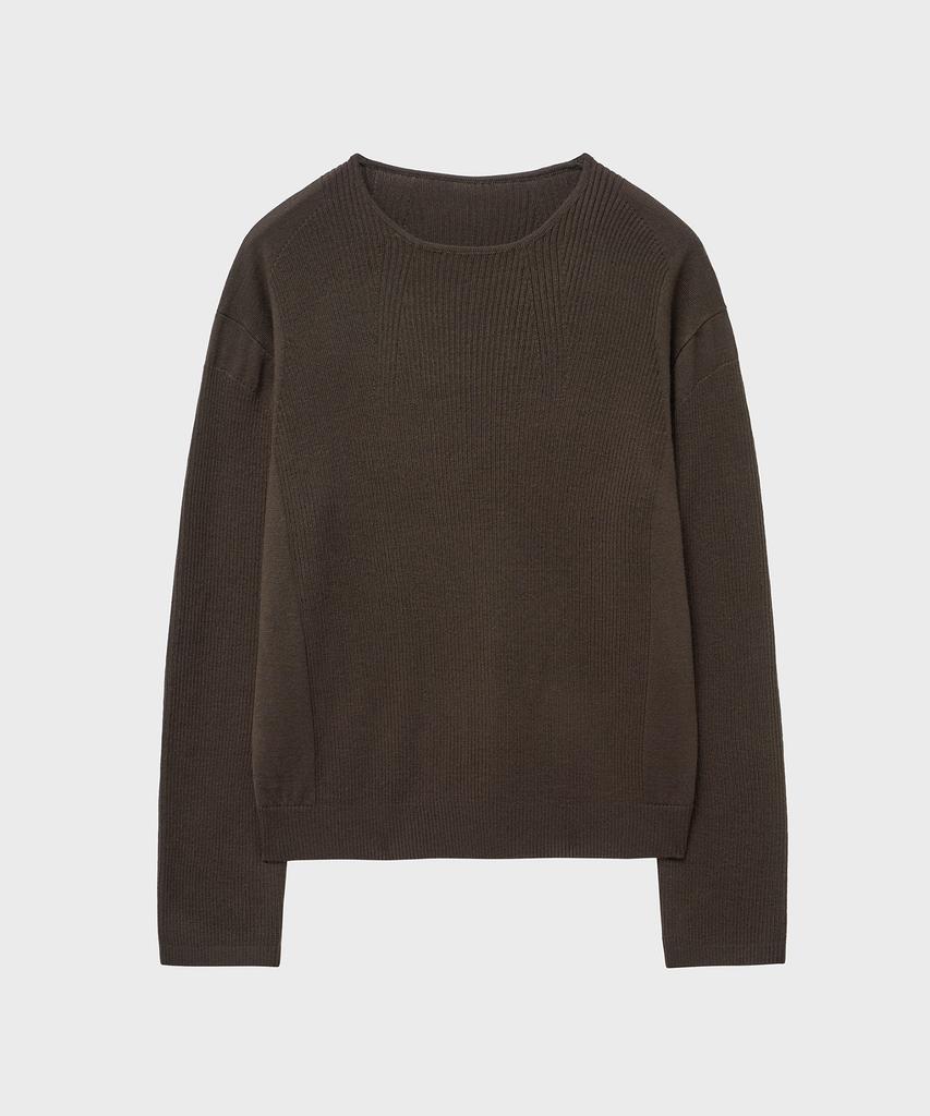 NOIRER Micro Ribbed Square Neck Knit (Deep Brown)