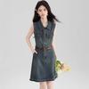 Hong Kong style temperament collar sleeveless vest dress women's summer small slim denim skirt