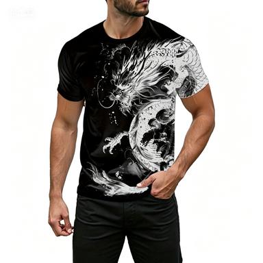 Retro Men's T-shirt Cool Animal Pattern 3D Printing Summer Short Sleeved T-shirt Fashionable Top T-shirt