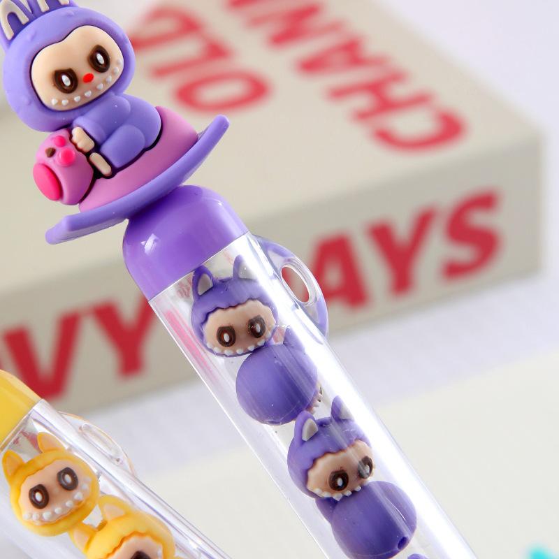 2Pcs Cute Labubu Gel Pen Cute Cartoon Diy Bead Neutral Pen Student Writing Pen Stationery Christmas Gift Student Stationery