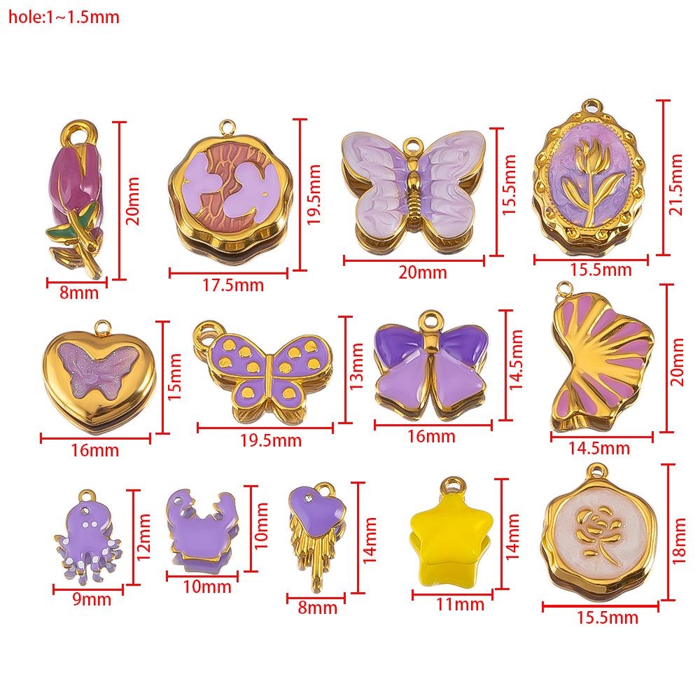 2pcs Stainless Steel 304 Multi-Design Enamel Pendant Lavender Purple Series For DIY Necklace Earrings Jewelry Findings Accessory