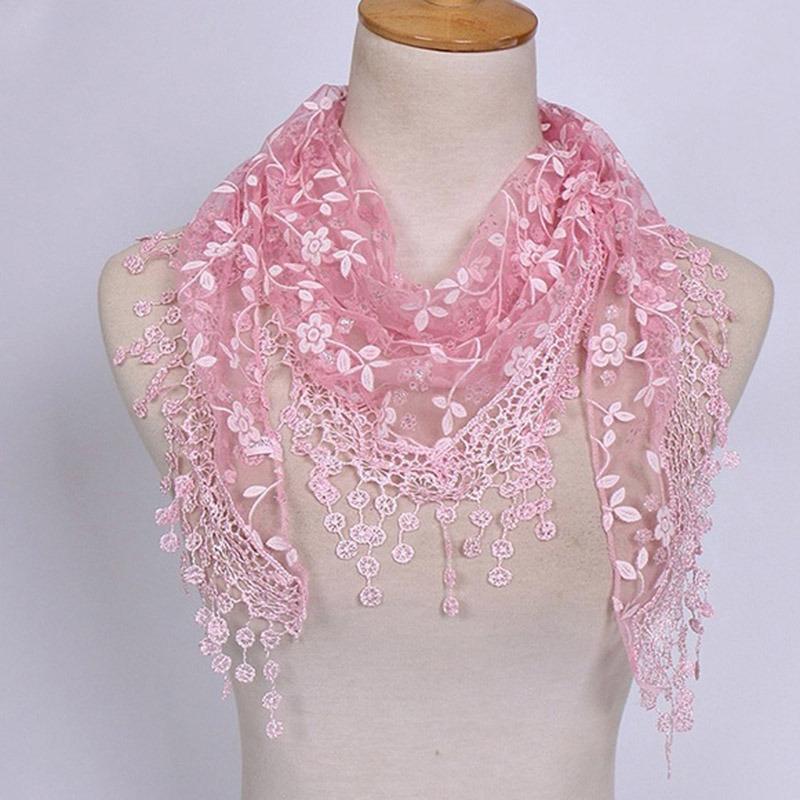 2025 New Floral Lace Triangle Scarf Tassel Shawl Female Classic Casual Transparent Breathable Scarves Sunscreen