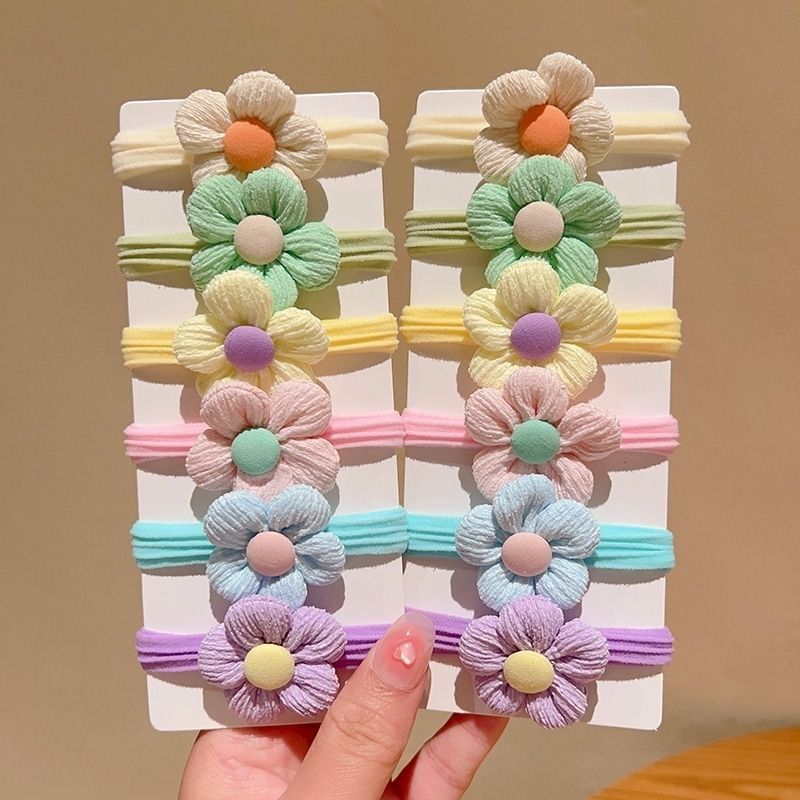 6/12 Stück/Set Niedliche Schleife Blume Gummi Elastische Haargummis Mädchen Verletzen das Haar nicht Kleine Scrunchies Kinder Süße Haargummis Haaraccessoires