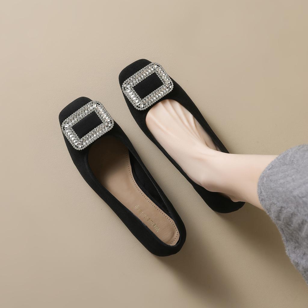 Coarse Heel Single Shoes Women's New Spring and Autumn Black Work Rhinestone High Heels