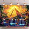 2D Flach, Altes Ägypten Pyramide Dschungel Wasserfall Sonnenuntergang Fantasielandschaft Wandteppich Exotische Reise Wandkunst Wohnzimmer Dekoration
