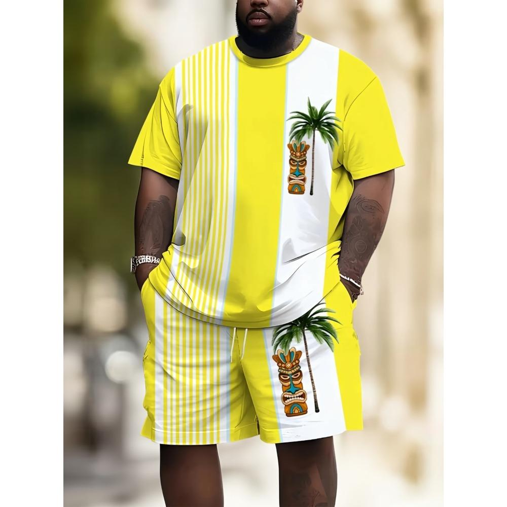 Classic Vertical Stripe Clothing 3D Digital Print Hawaiian Beach New Summer Men s Top and Pants 2pcs Set S