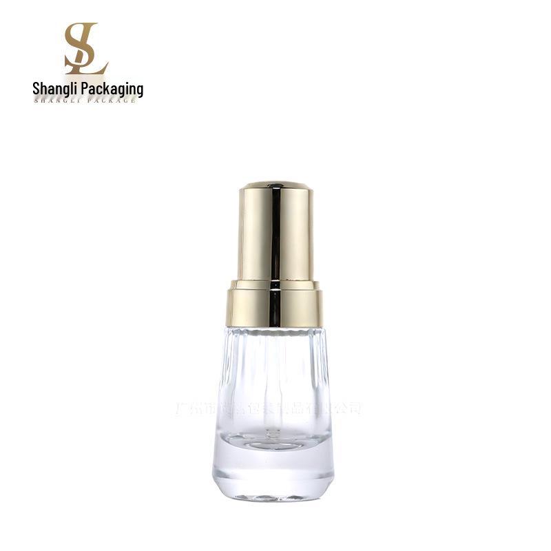 Sunflower Stripe Glass Serum Bottle with Pump, 30ml