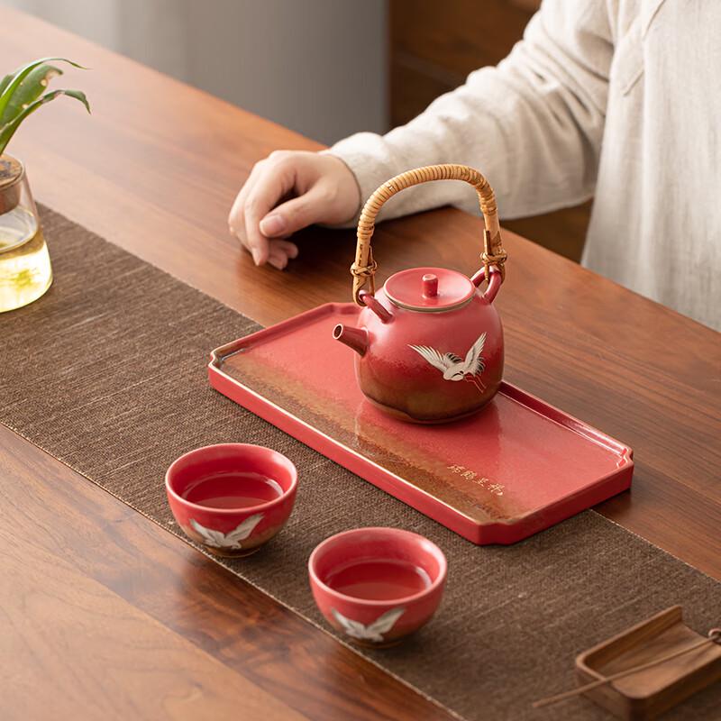 Sushang Chinese Chic Palace Red Auspicious Crane Gongfu Tea Set