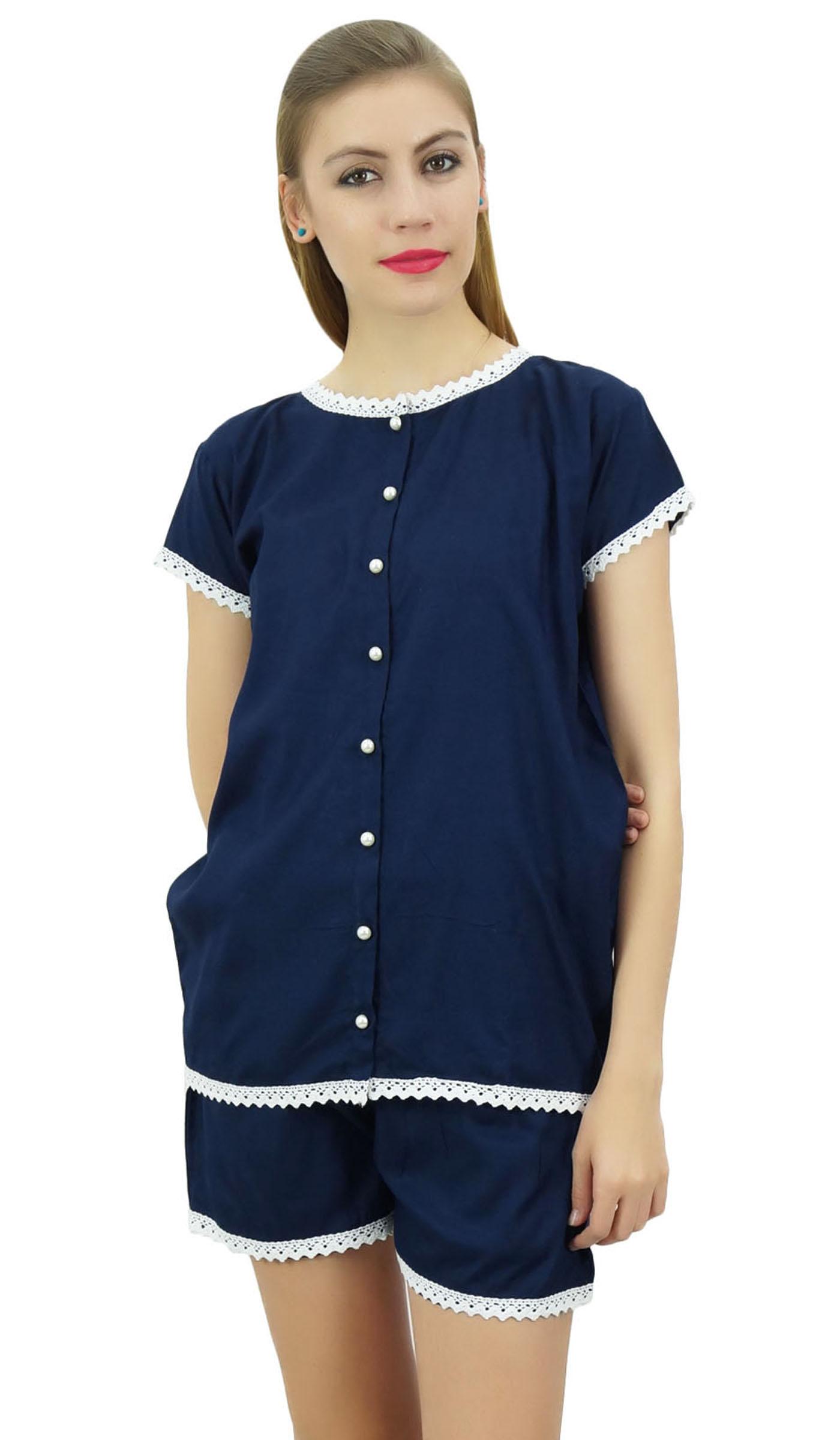 

Bimba Womens Aqua Blue Button-Down Lace Pj Set Rayon Night Shirt Shorts 8 темно-синього кольору