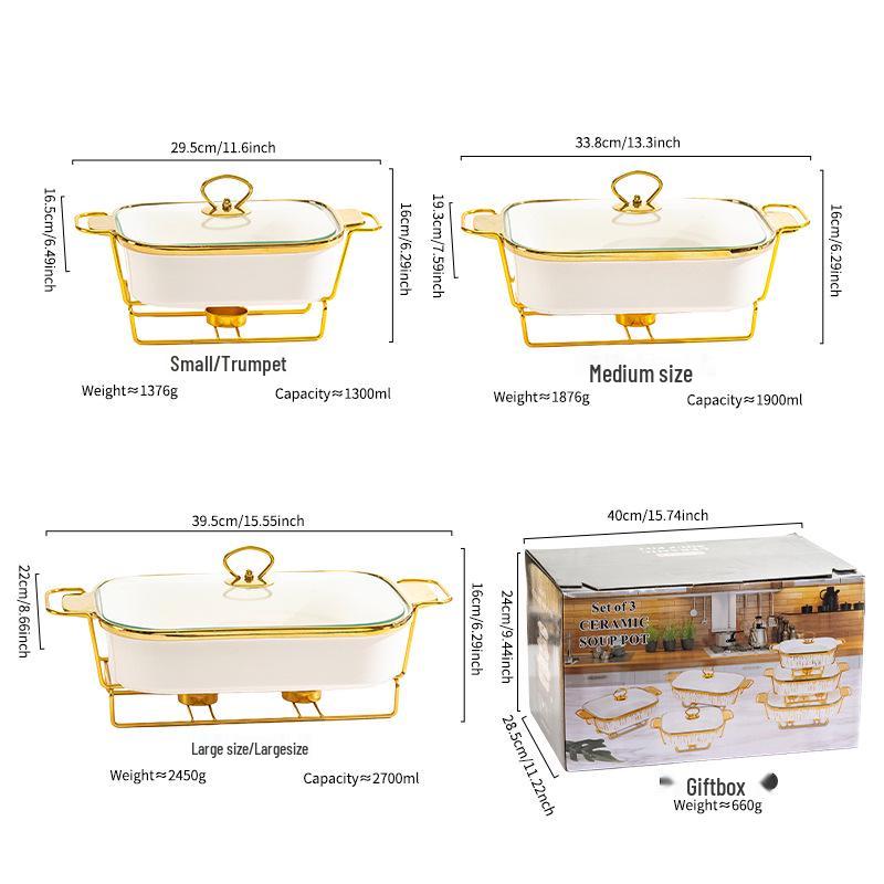 Luxury Ceramic Tableware Set: Rectangular Baking Pan, Casserole Stand, Candle-Heated Soup & Dry Pot