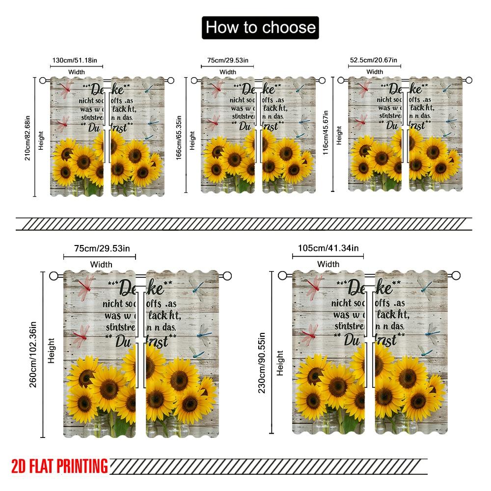2 Stück 2D Flachdruck Vorhang Sonnenblume Libelle Inspirierend Polyesterstoff Ohne Strom Feiertagsdekorationen Verwendung für