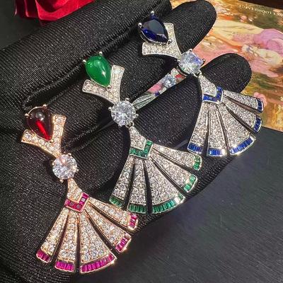 Medieval Vintage Vintage Earrings New Chinese Fan Zircon Fan Earrings Elegant Temperament Stud Earrings Women