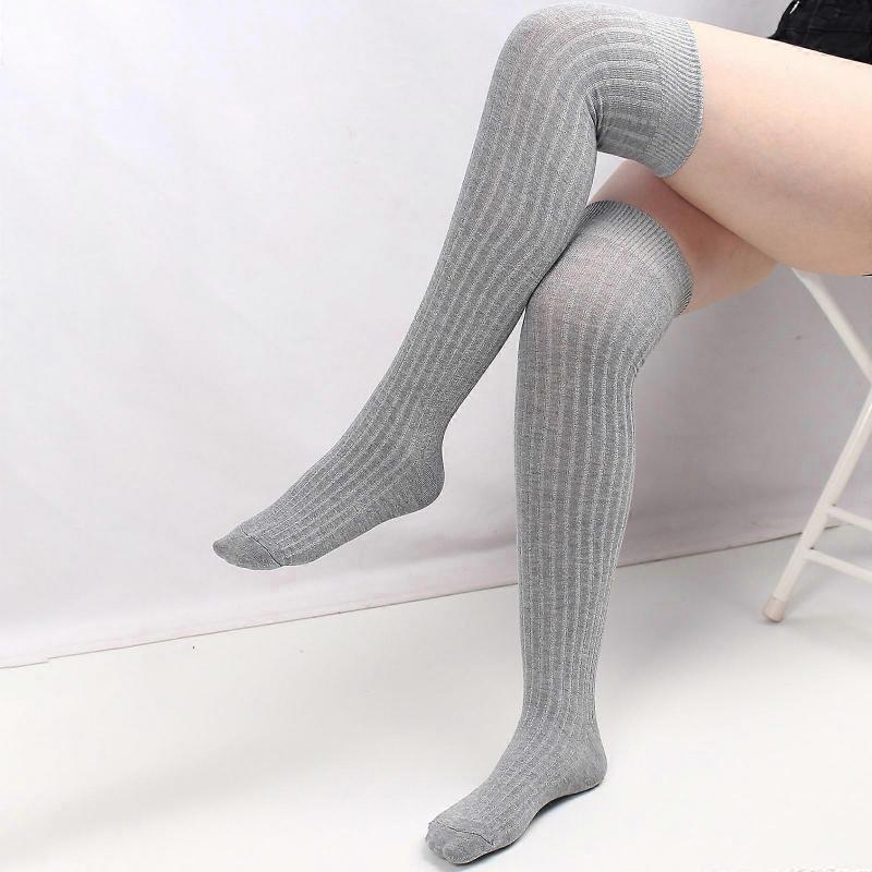 Fashionable Over Knee Long Tube Socks for Women Ribbed Knitted Striped Solid Color Thigh High Stockings Leg Warmers  Burgundy