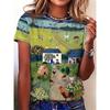 Cartoon Haus Hühnchen Kuh 3D Druck T-Shirts Damen Lässiges Kurzarm-T-Shirt O-Ausschnitt Tees Harajuku Y2k Oberteile Damenbekleidung