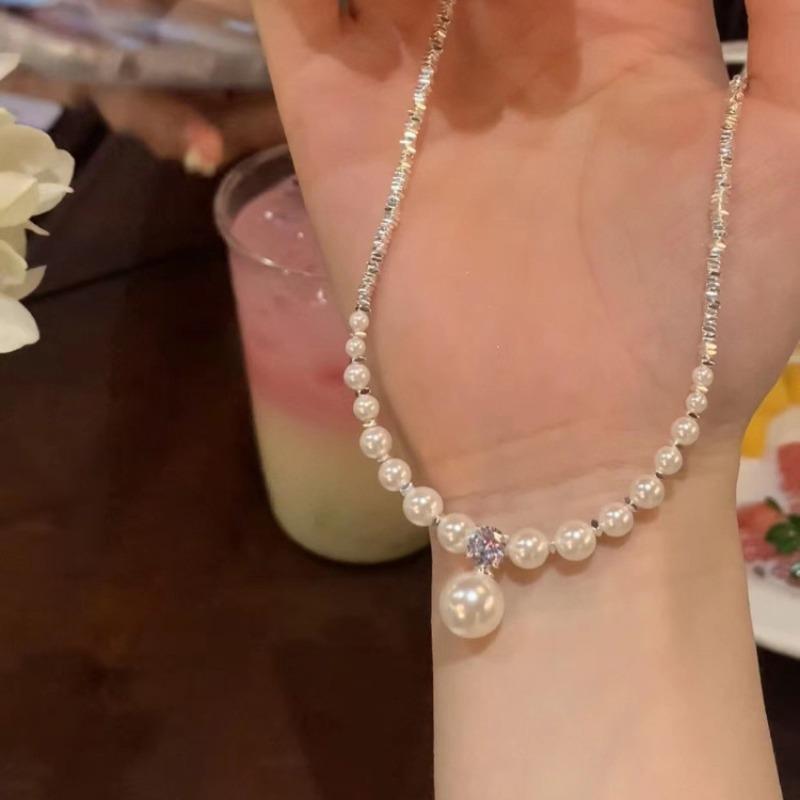 Vintage Pearl Necklace Female Tide Niche Design Sense Broken Silver Pearl Collarbone Chain Necklace