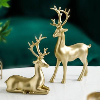 2PCS Resin Christmas Reindeer Figurines Miniature Figurine Sitting Standing Deer Deer Statue Home Decoration Ornament Cabinets