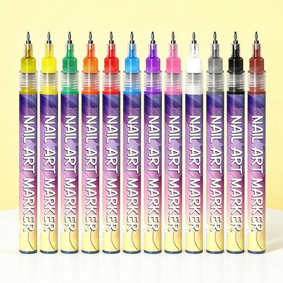 12Pcs Nail Art Pens 3D Quick Dry 0.5MM DIY Gel Nail Art Acrylic Paint