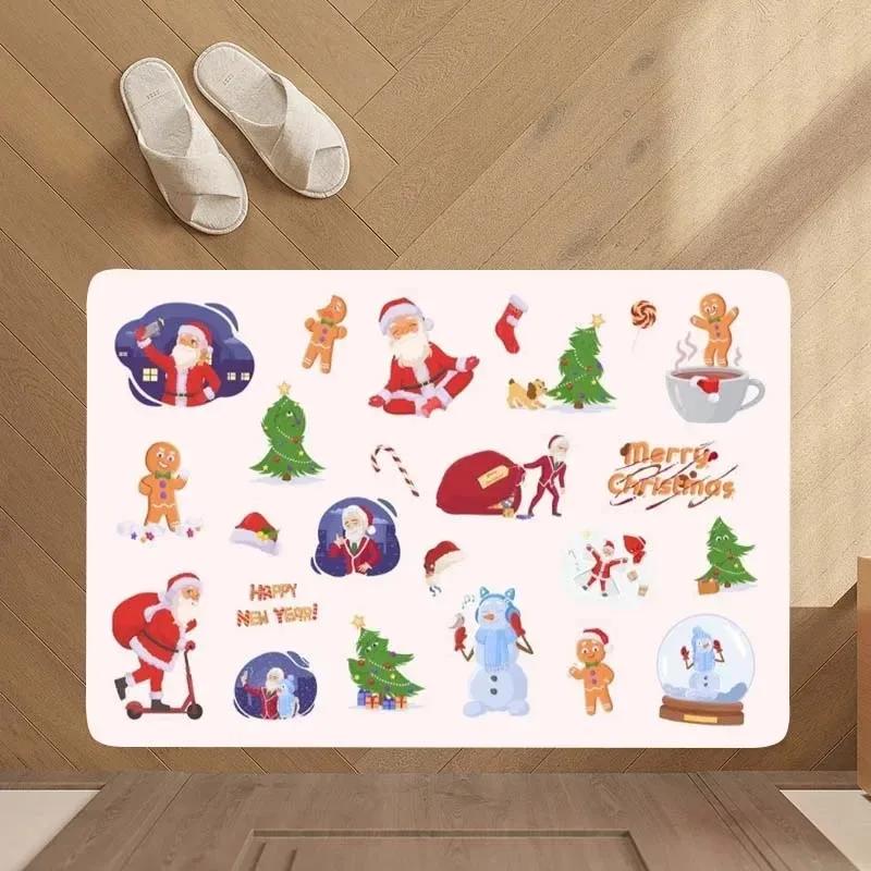 Christmas Gingerbread Man Pattern Floor Mat Merry Christmas Area Carpet Home Decor Indoor Outdoor Welcome Mat