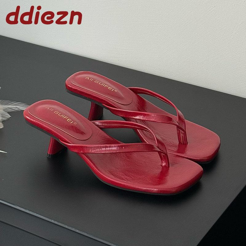 Fashion Fashion Square Toe Women 4CM Heels Slippers Slides Sandals Summer Casual Female Flip flops Ladies Thin Heel Slippers Shoes Pumps