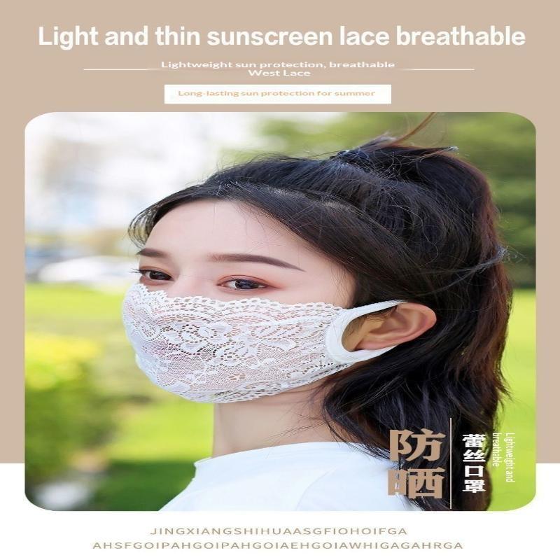 Lace Anti-Uv Sunscreen Mask Breathable Ear Cord Face Cover Scarf Hanging Ear Dust-Proof Scarves Mask Summer Dust-Proof Veil