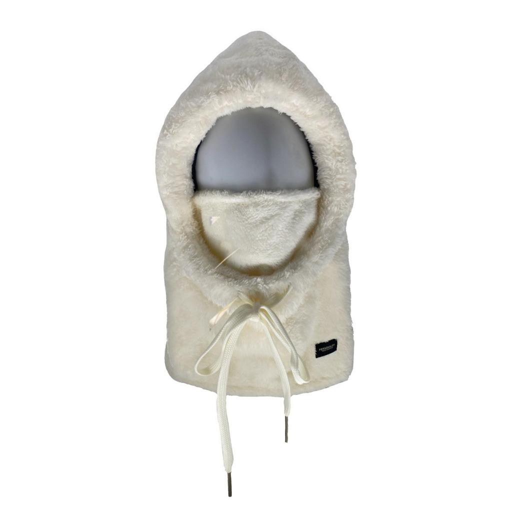 Winter Plüsch Kälteschutz Gesichtsmaske Mütze - Elastischer Kordelzugverschluss, Leichter Warmer Radfahren Ski Outdoor-Sport Pullover, Einfarbige Kapuzenmütze