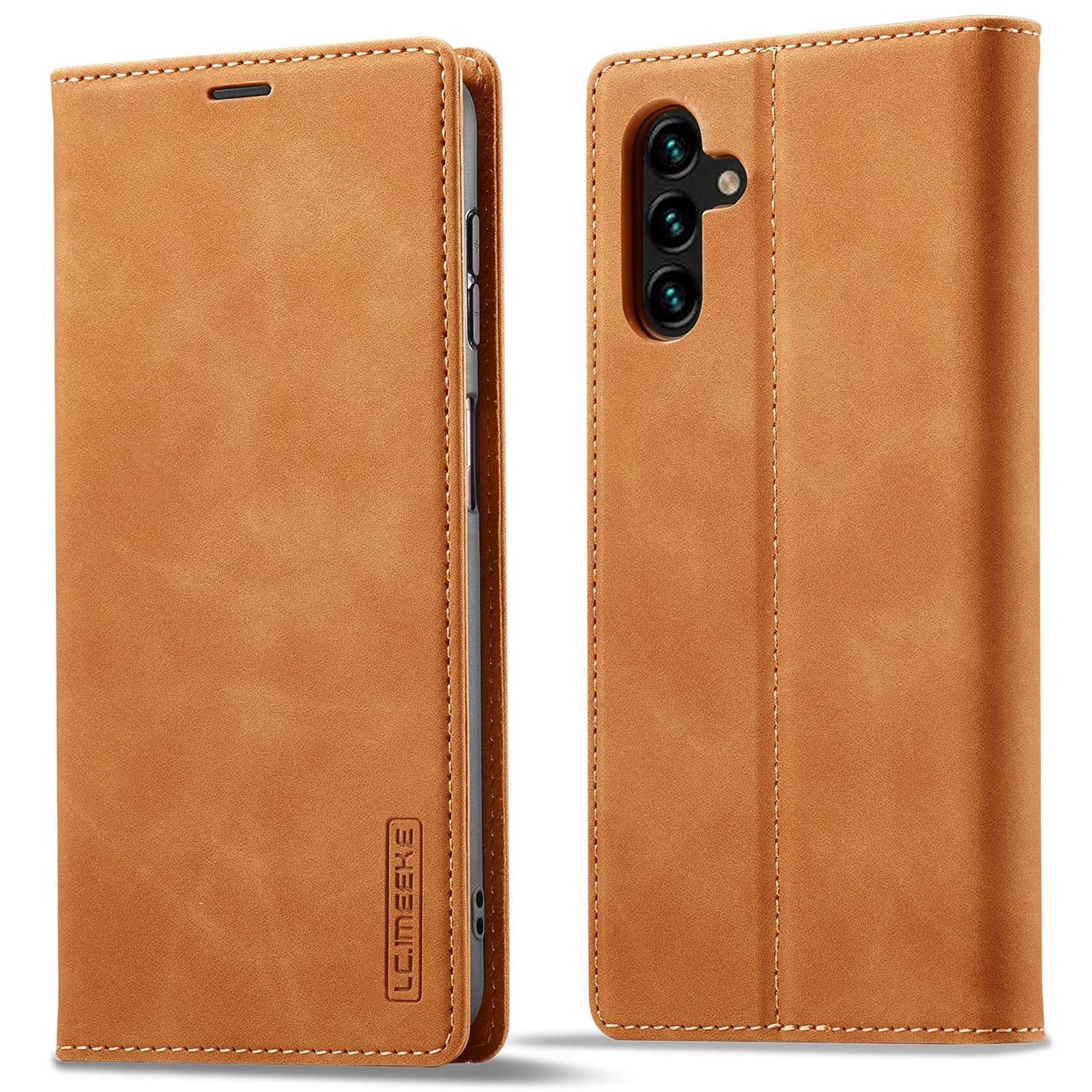 

LC.IMEEKE For Samsung Galaxy S24 FE Case Wallet Microfiber Leather Phone Cover Brown