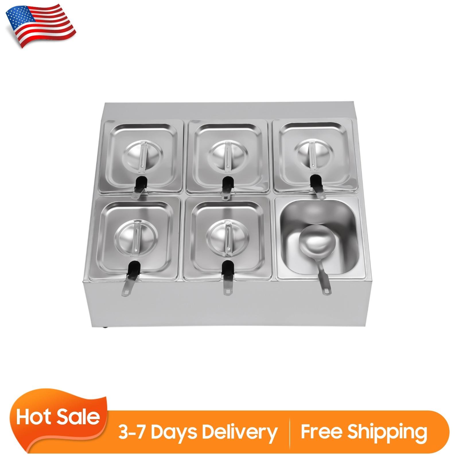 Spice Rack Shelf, Two Rows, Stainless Steel Organizer Stand with Six 1/6 Pans and Six Ladles, Countertop Inclined Holder