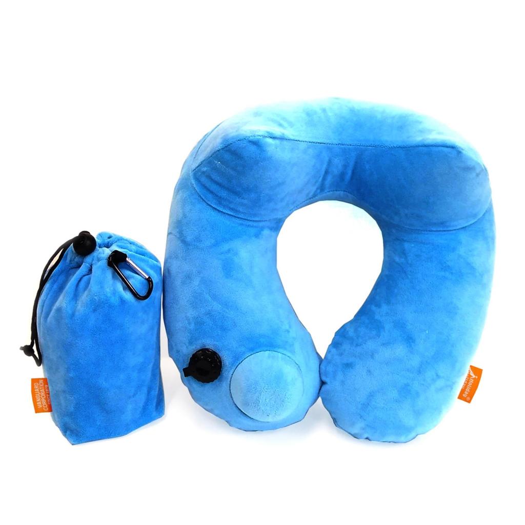 Vanguard Neck Pillow, Air Pillow, Travel Pillow, Pump-Operated, Adjustable Height, with Headrest, Compact, Storage Pouch, Convenient for Airplane