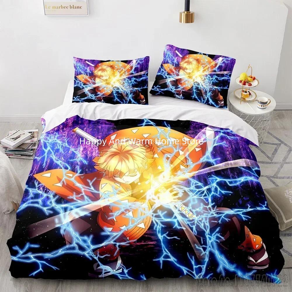 Demon Slayer Agatsuma Zenitsu Duvet Cover Set HD Comforter Cover for Boys Bedding Sets Bedclothes Bedroom Decor