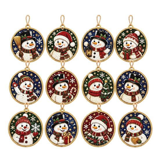 Festive Home Decoration 12PCS Christmas Tree 2D Flat Pendant, Pearl Acrylic Art Kits, Bright Seasonal Wall Hanging Color Classic Patterns Ornament for