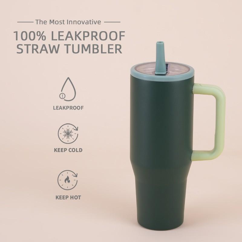 1200ml Double Wall Vacuum Insulated Travel Tumbler With Leakproof Foldable Straw Lid Car Office Outdoor